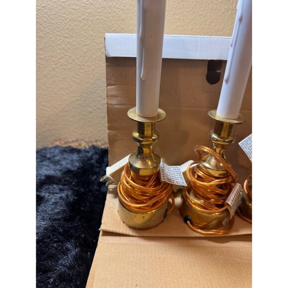 Vintage Brass Electric Candlestick Lamps Set Of 3 With White  New In Package - Picture 3 of 7